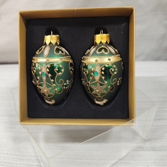 Set of 2 Glass Egg shaped Ornament - Picture 1 of 3